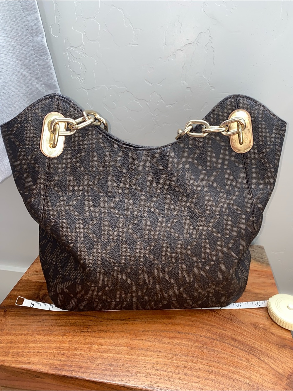 Michael Kors Dark Brown MK Logo Chain-Handle Shoulder Bag